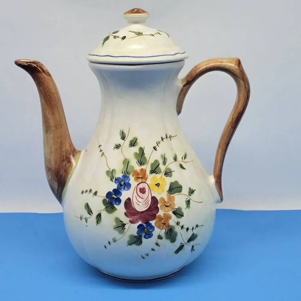 Longchamp Nemours 9” Coffee Pot French Country Hand Painted Limoges France